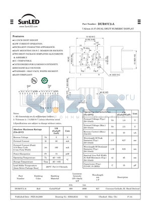 DUR07C2-A datasheet - 7.62mm (0.3) DUAL DIGIT NUMERIC DISPLAY