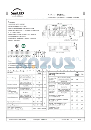 DUR06A4 datasheet - 6.2mm (0.25) FOUR DIGIT NUMERIC DISPLAY