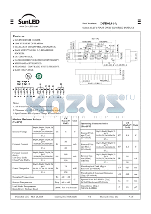 DUR06A4-A datasheet - 6.2mm (0.25) FOUR DIGIT NUMERIC DISPLAY