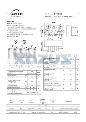 DUR09A3 datasheet - 9mm (0.36) THREE DIGIT NUMERIC DISPLAY