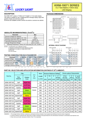 KWM-19571 datasheet - 5 x 7 Dot Matrix (1.9mm Dot) LED Display