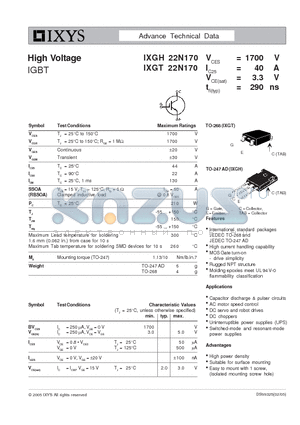 IXGT22N170 datasheet - High Voltage IGBT