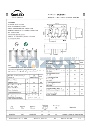 DUR09C3 datasheet - 9mm (0.36) THREE DIGIT NUMERIC DISPLAY