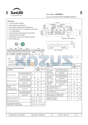 DUR06C4 datasheet - 6.2mm (0.25) FOUR DIGIT NUMERIC DISPLAY