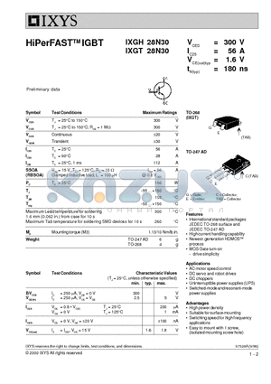 IXGT28N30 datasheet - HiPerFAST IGBT