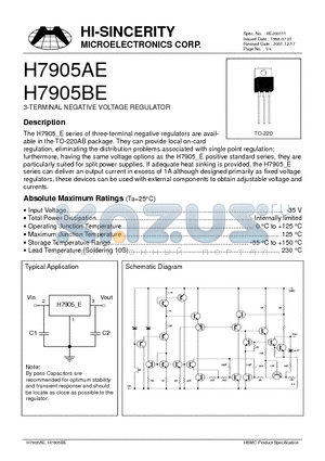 H7905BE datasheet - 3-TERMINAL POSITIVE VOLTAGE REGULATOR