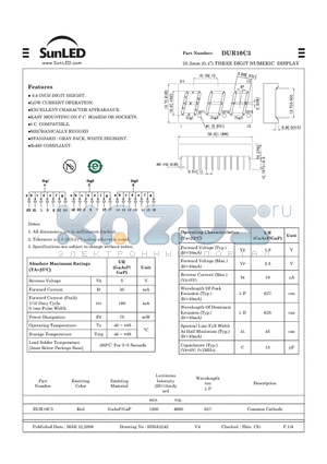 DUR10C3 datasheet - 10.2mm (0.4) THREE DIGIT NUMERIC DISPLAY