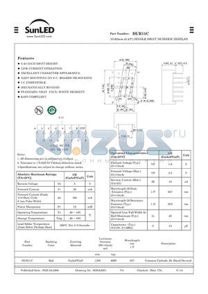 DUR11C datasheet - 10.92mm (0.43) SINGLE DIGIT NUMERIC DISPLAY