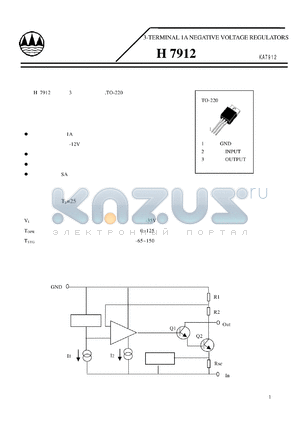 H7912 datasheet - 3-TERMINAL 1A NEGATIVE VOLTAGE REGULATORS