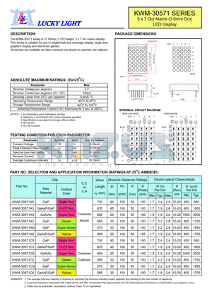 KWM-30571A2 datasheet - 5 x 7 Dot Matrix (3.0mm Dot) LED Display