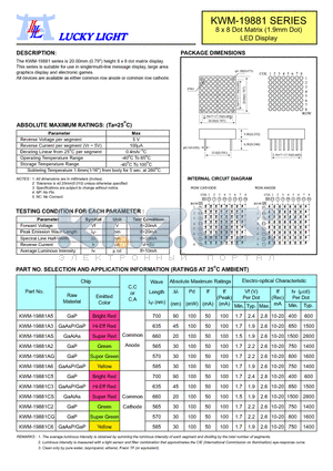 KWM-19881C5 datasheet - 8 x 8 Dot Matrix (1.9mm Dot) LED Display