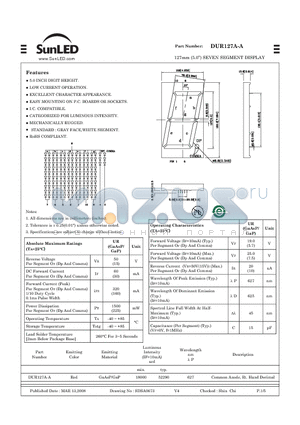 DUR127A-A datasheet - 127mm (5.0) SEVEN SEGMENT DISPLAY