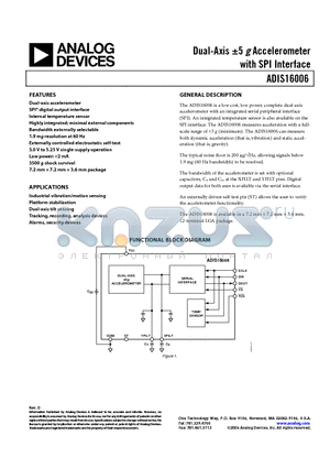 ADIS16006/PCB datasheet - Dual-Axis -5 Accelerometer with SPI Interface
