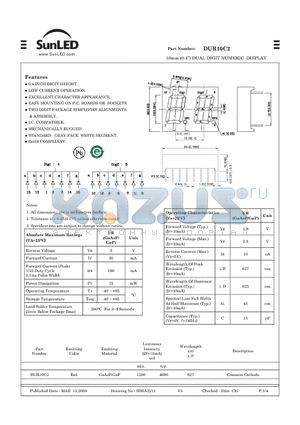 DUR10C2 datasheet - 10mm (0.4) DUAL DIGIT NUMERIC DISPLAY