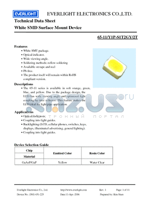 65-11-Y1P-S1T2GY-2T datasheet - White SMD Surface Mount Device
