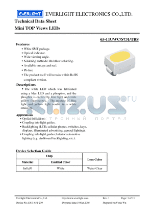 65-11UWC-S731-TR8 datasheet - Mini TOP Views LEDs