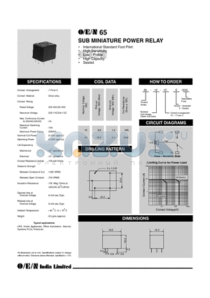 65-12-1CE datasheet - SUB MINIATURE POWER RELAY