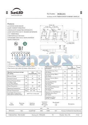 DUR14C3 datasheet - 14.22mm (0.56) THREE DIGIT NUMERIC DISPLAY