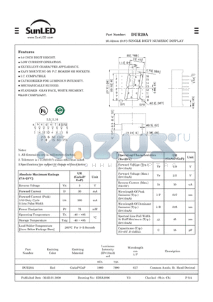 DUR20A datasheet - 20.32mm (0.8) SINGLE DIGIT NUMERIC DISPLAY