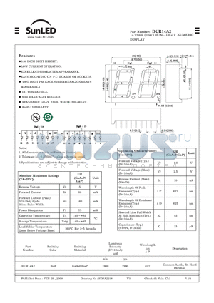 DUR14A2 datasheet - 14.22mm (0.56) DUAL DIGIT NUMERIC DISPLAY