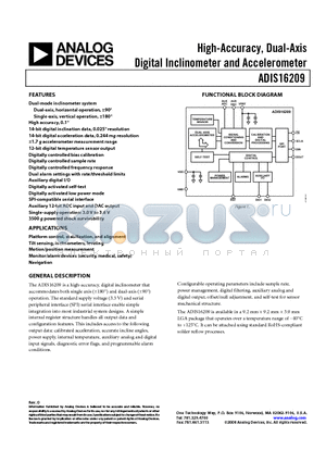 ADIS16209 datasheet - High-Accuracy, Dual-Axis Digital Inclinometer and Accelerometer