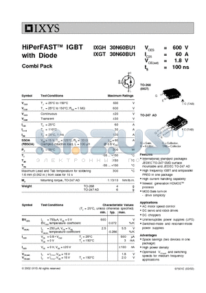 IXGT30N60BU1 datasheet - HiPerFAST IGBT with Diode