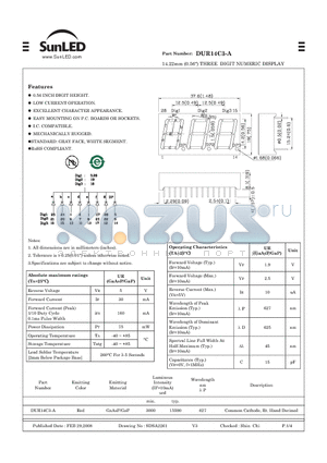 DUR14C3-A datasheet - 14.22mm (0.56) THREE DIGIT NUMERIC DISPLAY