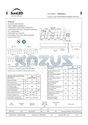 DUR14C4 datasheet - 14.22mm (0.56) FOUR DIGIT NUMERIC DISPLAY