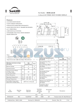 DUR14A3-B datasheet - 14.22mm (0.56) THREE DIGIT NUMERIC DISPLAY