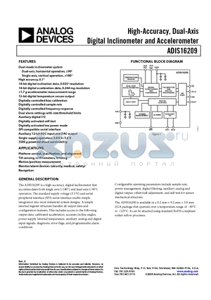 ADIS16209_08 datasheet - High-Accuracy, Dual-Axis Digital Inclinometer and Accelerometer