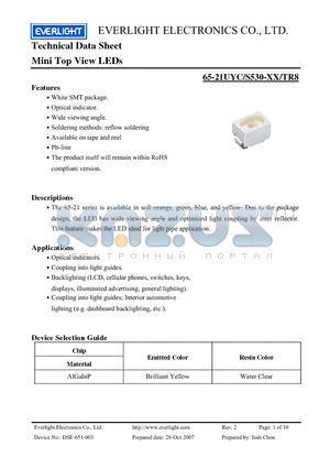 65-21-UYC-S530-XX-TR8 datasheet - Mini Top View LEDs