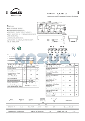 DUR14C4-1A datasheet - 14.22mm (0.56) FOUR DIGIT NUMERIC DISPLAY