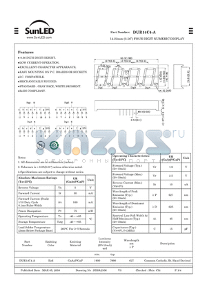 DUR14C4-A datasheet - 14.22mm (0.56) FOUR DIGIT NUMERIC DISPLAY
