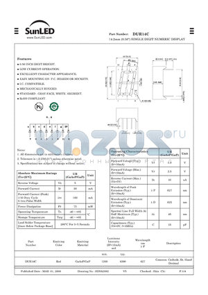 DUR14C datasheet - 14.2mm (0.56) SINGLE DIGIT NUMERIC DISPLAY