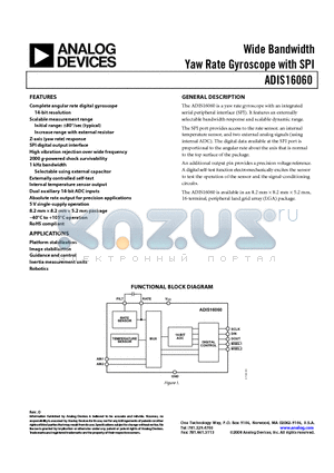 ADIS16060/PCBZ datasheet - Wide Bandwidth Yaw Rate Gyroscope with SPI