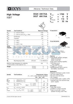 IXGT6N170A datasheet - High Voltage IGBT