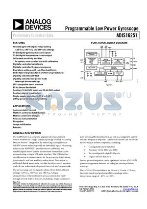 ADIS16251ACCZ datasheet - Programmable Low Power Gyroscope