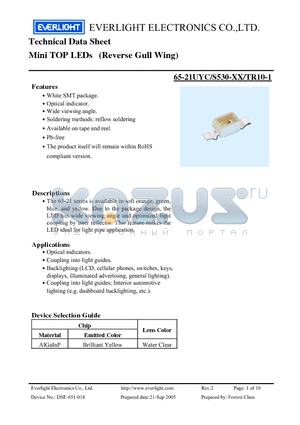 65-21UYC/S530-XX/TR10-1 datasheet - Mini TOP LEDs (Reverse Gull Wing)