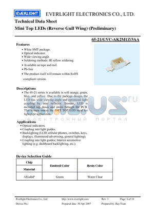 65-21/GVC-AK2M1Z/3AA datasheet - Mini Top LEDs (Reverse Gull Wing)