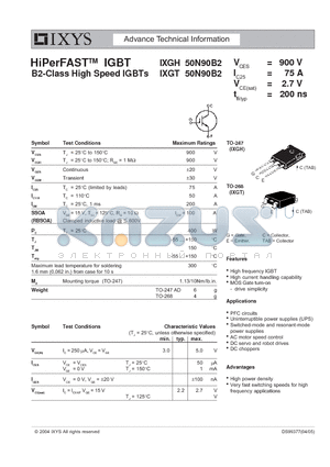 IXGT50N90B2 datasheet - HiPerFAST IGBT B2-Class High Speed IGBTs