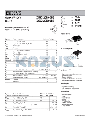 IXGX120N60B3 datasheet - GenX3 600V IGBTs