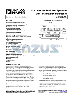 ADIS16255ACCZ datasheet - Programmable Low Power Gyroscope with Temperature Compensation
