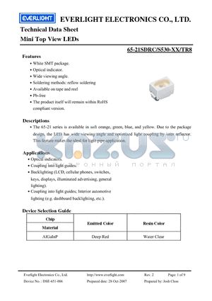 65-21SDRC-S530-A4-TR8 datasheet - Mini Top View LEDs