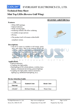 65-21/S2C-AR2T2B/3AA datasheet - Mini Top LEDs (Reverse Gull Wing)