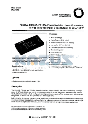 FC050A9 datasheet - POWER MODULE : DC-DC CONVERTERS ; 18 VDC TO 36 VDC INPUT, 5 VDC OUTPUT;50W TO 150W