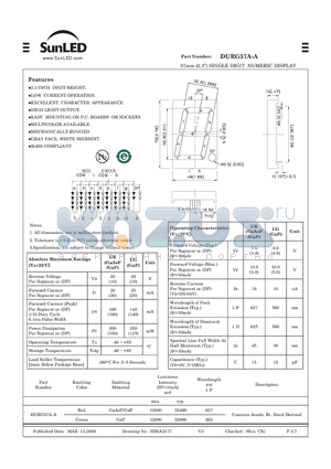 DURG57A-A datasheet - 57mm (2.3) SINGLE DIGIT NUMERIC DISPLAY