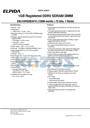 EBJ10RE8BAFA-8C-E datasheet - 1GB Registered DDR3 SDRAM DIMM