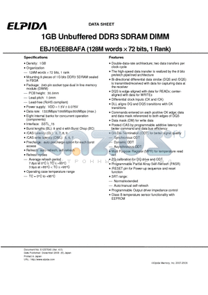 EBJ10EE8BAFA-AE-E datasheet - 1GB Unbuffered DDR3 SDRAM DIMM