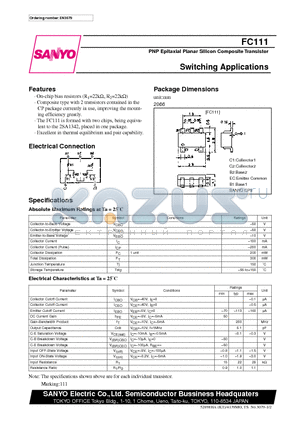 FC111 datasheet - PNP Epitaxial Planar Silicon Composite Transistor Switching Applications