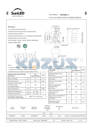 DUY06C-1 datasheet - 8mm (0.32) SINGLE DIGIT NUMERIC DISPLAY